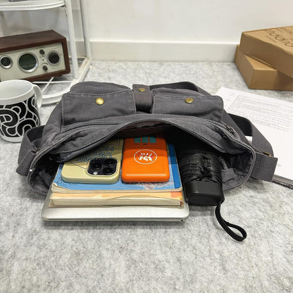 AFGWK School Vintage Canvas Messenger Bag for Men Crossbody Shoulder Bag Satchel Handbags