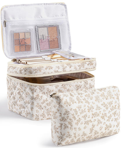 HBselect 2Pcs Travel Makeup Bag Large Quilted Cosmetic Bag Make up Bag