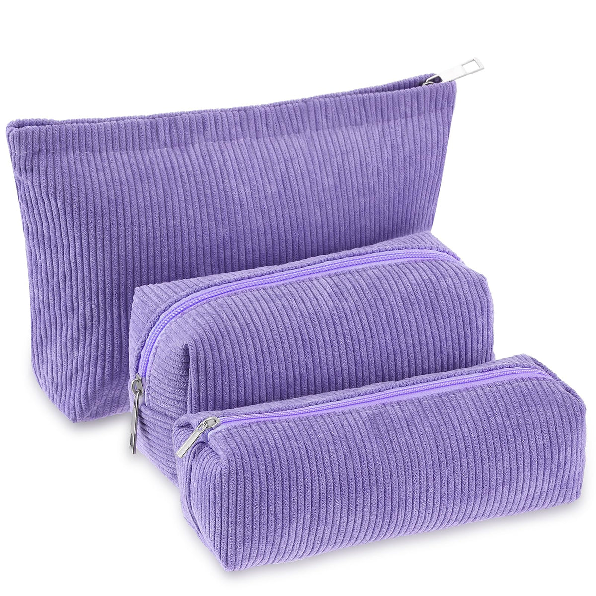 Huhumy 3 Pcs Corduroy Makeup Bag Set for Women, Pink, Solid Style