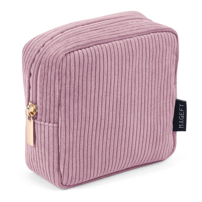 MAGEFY Small Makeup Bag for Purse Mini Cosmetics Bag Corduroy Cute Cosmetic Pouch for Women with Slip-in Pockets