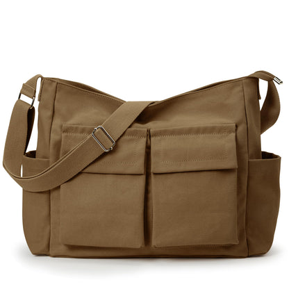 KALIDI Canvas Tote Bag Zipper Large Crossbody Shoulder Bag Messenger Bag