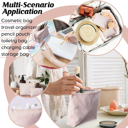 Huhumy 2 Pcs Makeup Bag Set for Women, Khaki, Thin Stripe