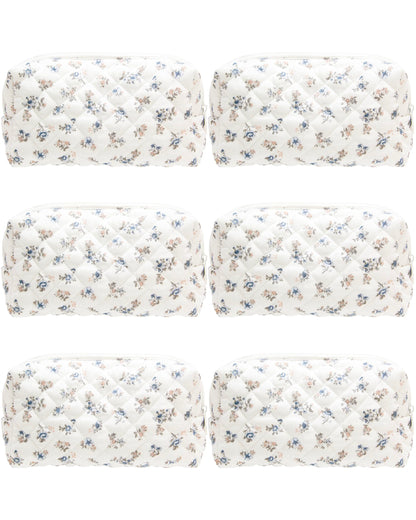PAZIMIIK Small Quilted Makeup Bag,Zipper Cosmetic Pouch,Grey Floral