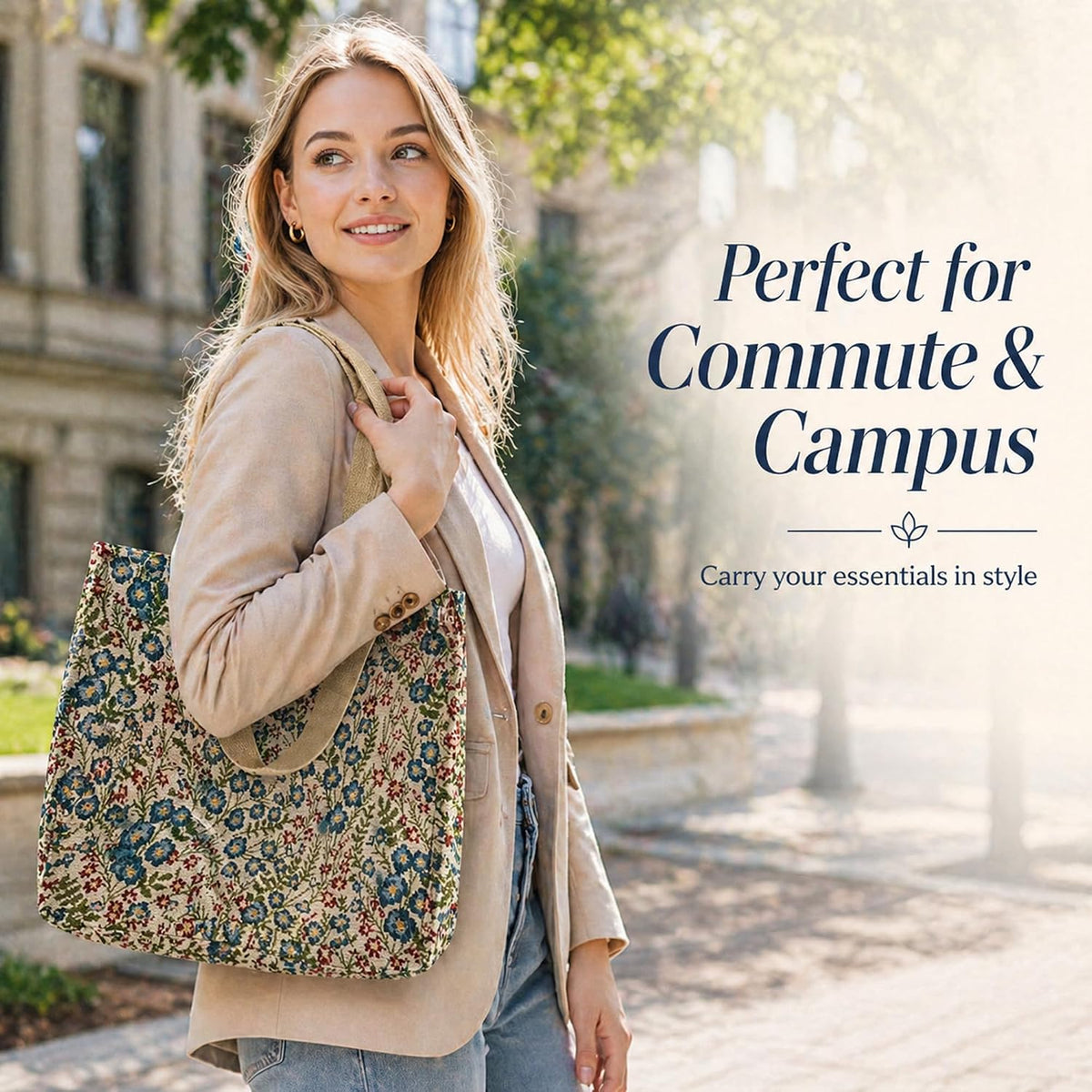 Canvas Tote Bag for Women, Floral Reusable Shoulder Bag Ladies Cute Cloths Handbags for Work Travel