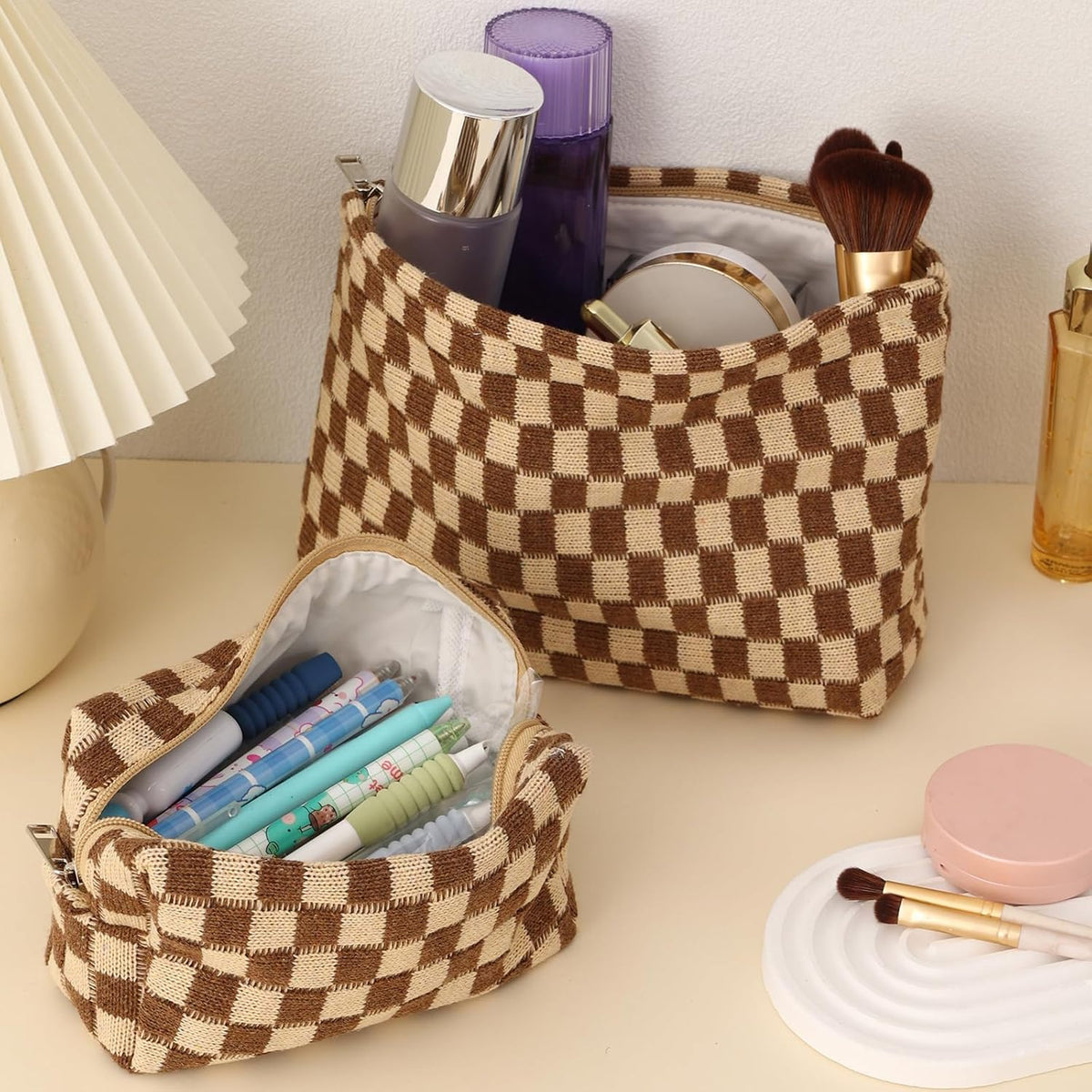 LYDZTION Makeup Bag Cosmetic Bag for Women,1Pcs Large Capacity Makeup Bags and 1Pcs Pencil Case Makeup Brushes Storage Bag Travel Toiletry Bag Organizer