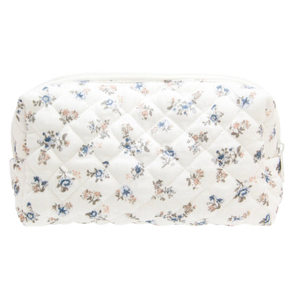 PAZIMIIK Small Quilted Makeup Bag,Zipper Cosmetic Pouch,Grey Floral