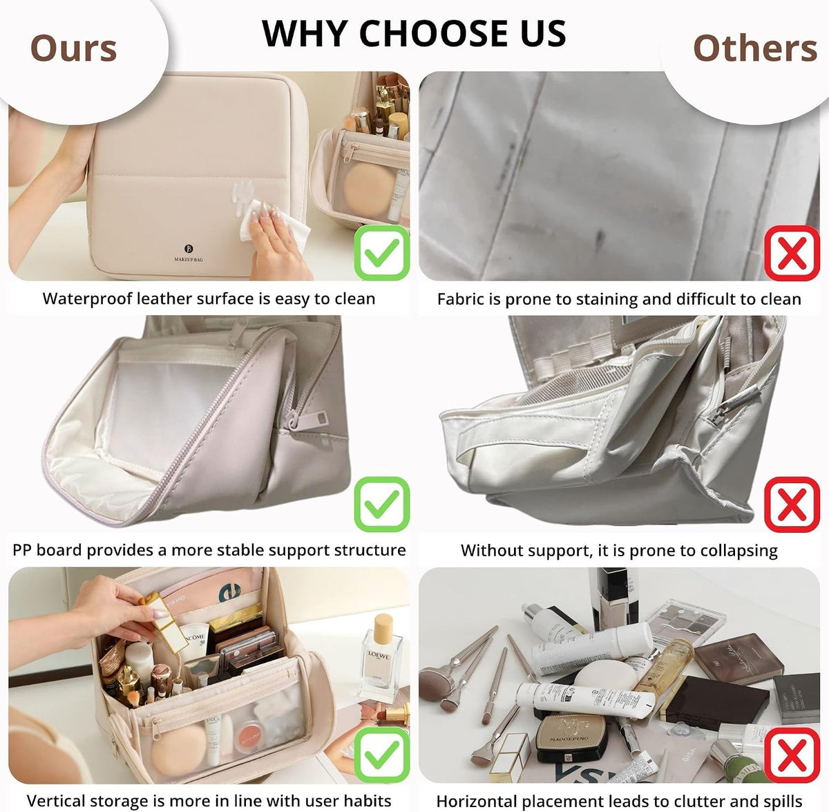 tianzong Travel Makeup Bag with Magnetic Fold-Down Flap, Waterproof Leather Cosmetic and Toiletry Organizer for Women, Multi-Zone Standing Storage, Dusty Rose, X-Large