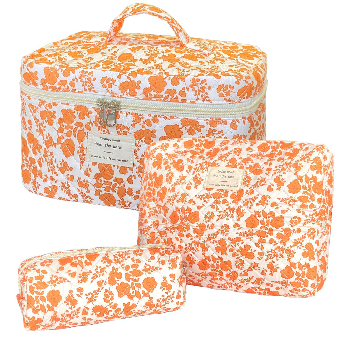 Rose Red Large Quilted Floral Makeup Bag Cute Soft Coquette Aesthetic Cosmetic Bag Cotton Travel Toiletry Bag for Women