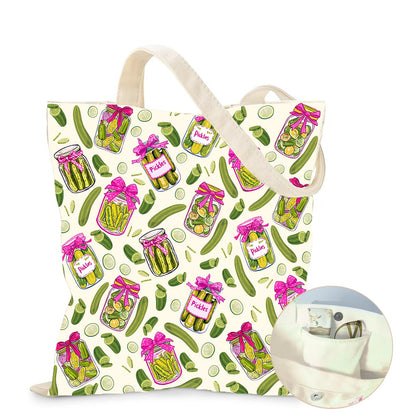 Aesthetic Canvas Tote Bag for Women - with Magnetic Snap Closure & Zipper Inner Pocket Reusable Bag for Shopping