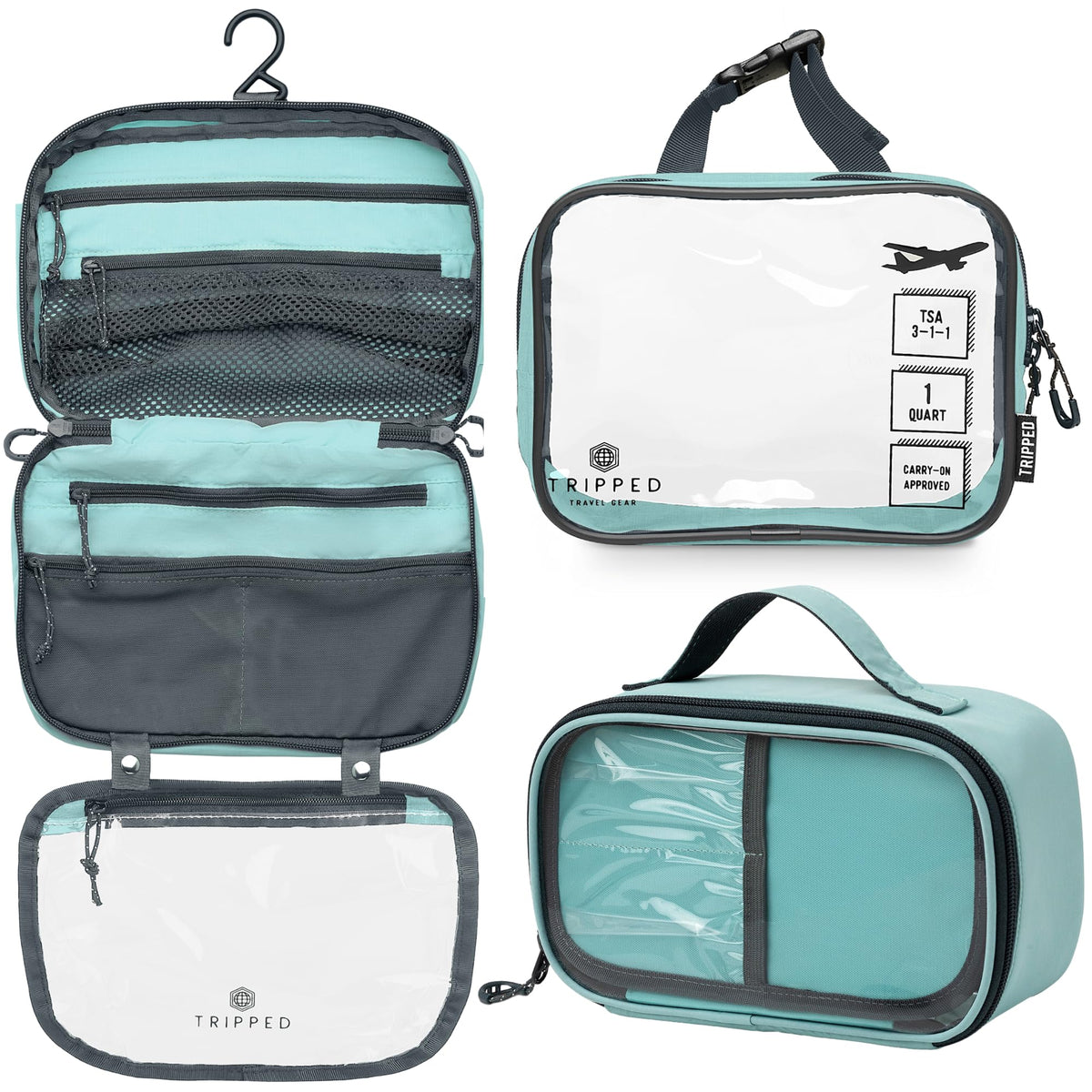 TRIPPED Travel Gear 3-Piece Travel Toiletry Bag Set