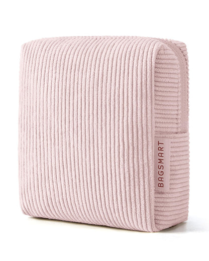 BAGSMART Small Corduroy Makeup Bag, Cosmetic Pouch for Women with Pocket