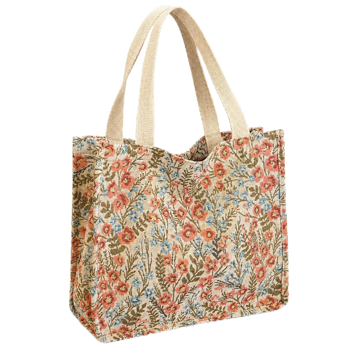 Canvas Tote Bag for Women, Floral Reusable Shoulder Bag Ladies Cute Cloths Handbags for Work Travel