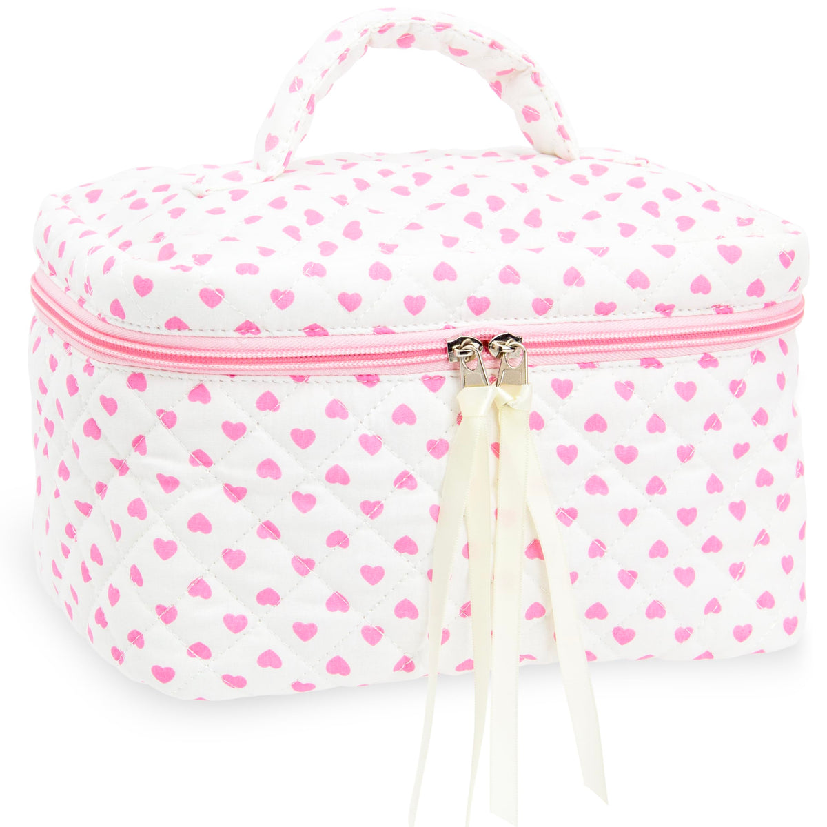 Quilted Makeup Bag for Women, Travel Cosmetic&Toiletry Bag,Gauze Heart