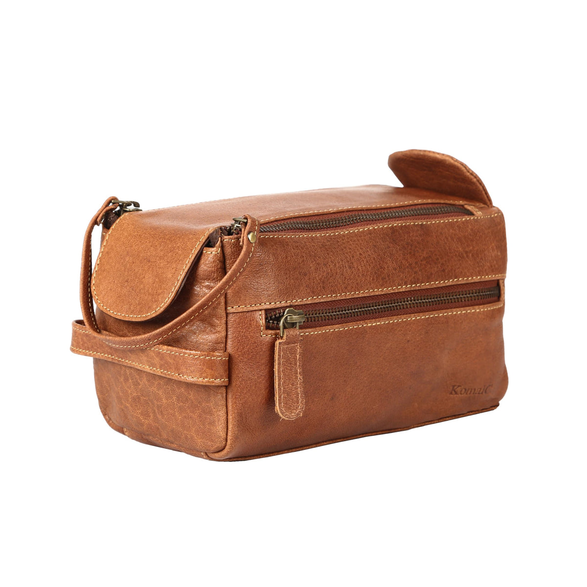 KomalC Buffalo Leather Toiletry Bag for Men & Women, Travel Pouch