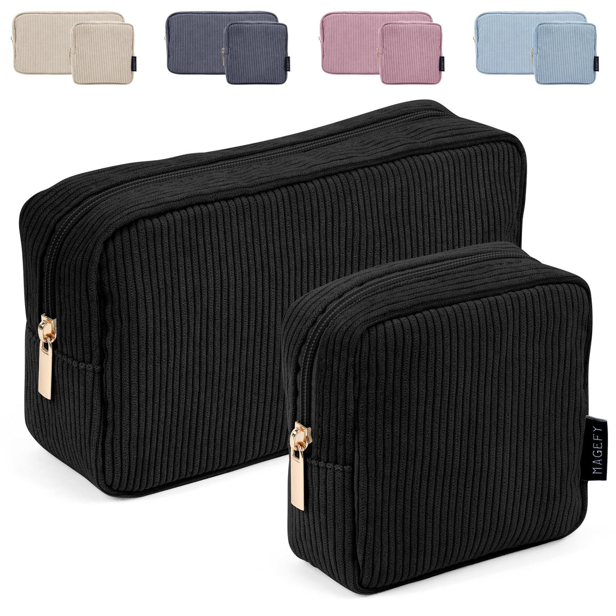 MAGEFY Small Makeup Bag for Purse Mini Cosmetics Bag Corduroy Cute Cosmetic Pouch for Women with Slip-in Pockets