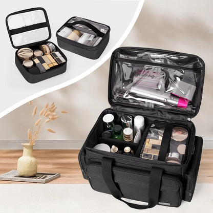 BAFASO Makeup Bag with 2 Removable Pouches and Detachable Dividers, Black