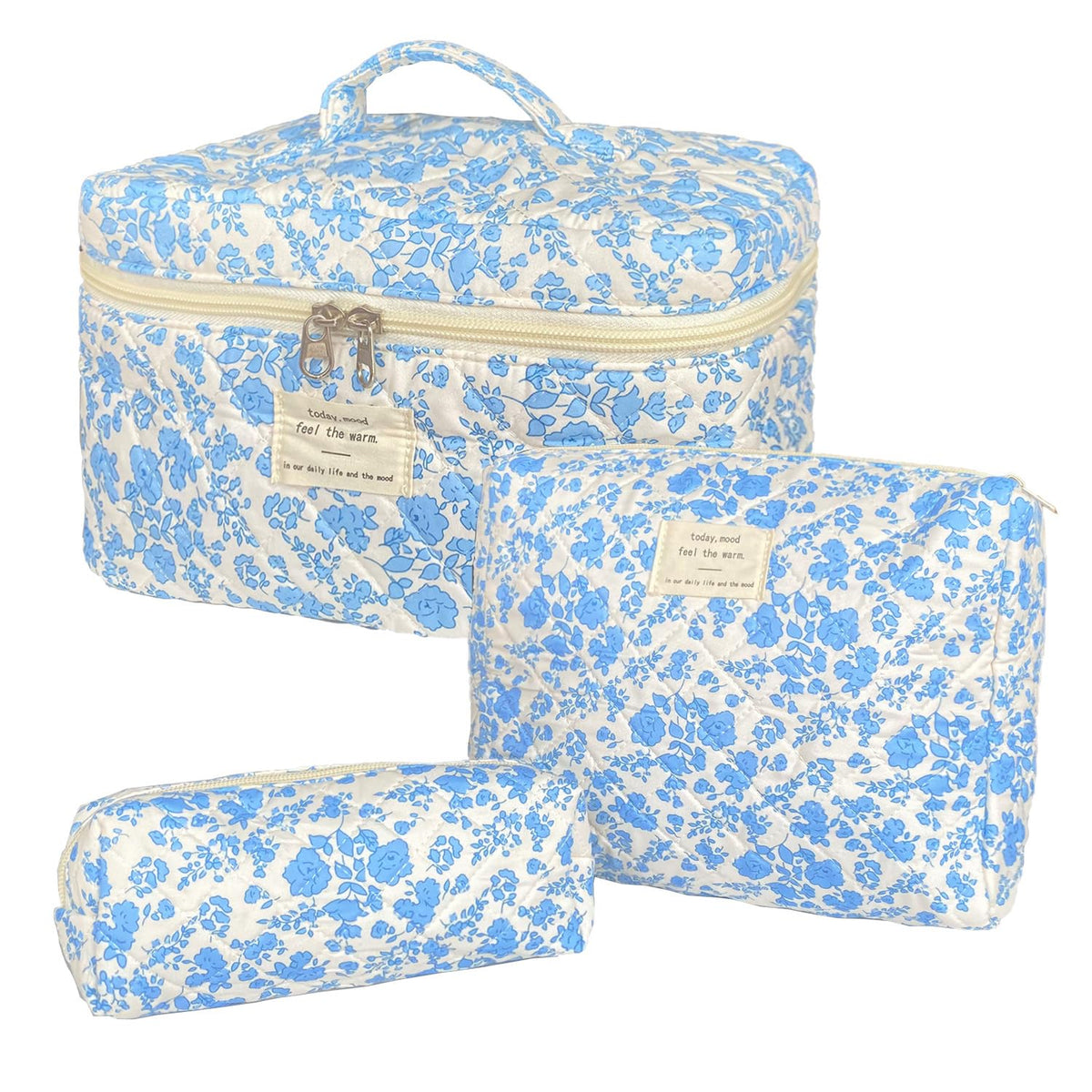 Rose Red Large Quilted Floral Makeup Bag Cute Soft Coquette Aesthetic Cosmetic Bag Cotton Travel Toiletry Bag for Women