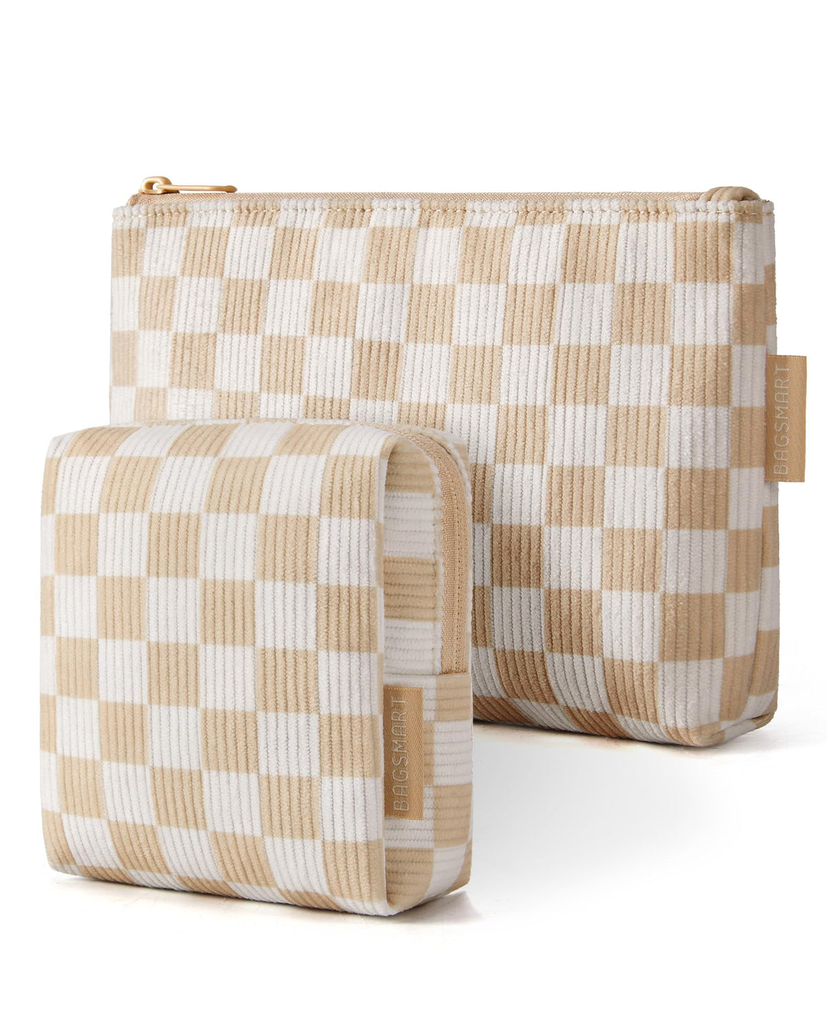 BAGSMART Small Corduroy Makeup Bag, Cosmetic Pouch for Women with Pocket