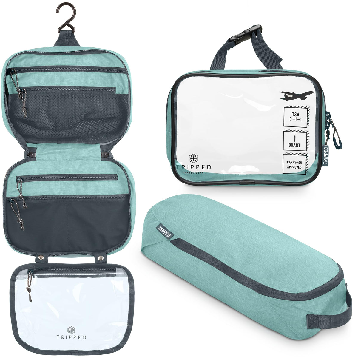 TRIPPED Travel Gear 3-Piece Travel Toiletry Bag Set