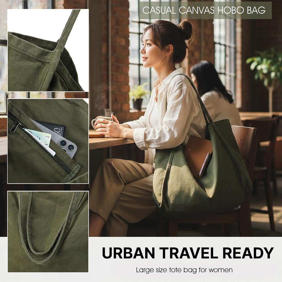 ALUDAPIJU Casual Canvas Tote Bag for Women Large Slouchy Hobo Shoulder Bag for Work Travel Tote Purse Handbags Message Bags