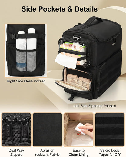 Relavel Rolling Makeup Case, Professional Makeup Artist Set Bag Cosmetic Organizer with 4 Clear Bags & Adjustable Dividers, Large Capacity Travel Train Case, Black