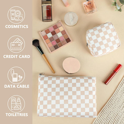 Fammart Checkered Makeup Bag, Corduroy Travel Cosmetic Bag Organizer Toiletry Bag Make Up Bags with Zipper & Compartments for Women Girls