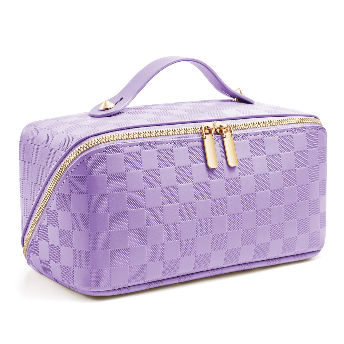 ALEXTINA Travel Makeup Bag, Woven PU Leather Cosmetic Bag, Khaki