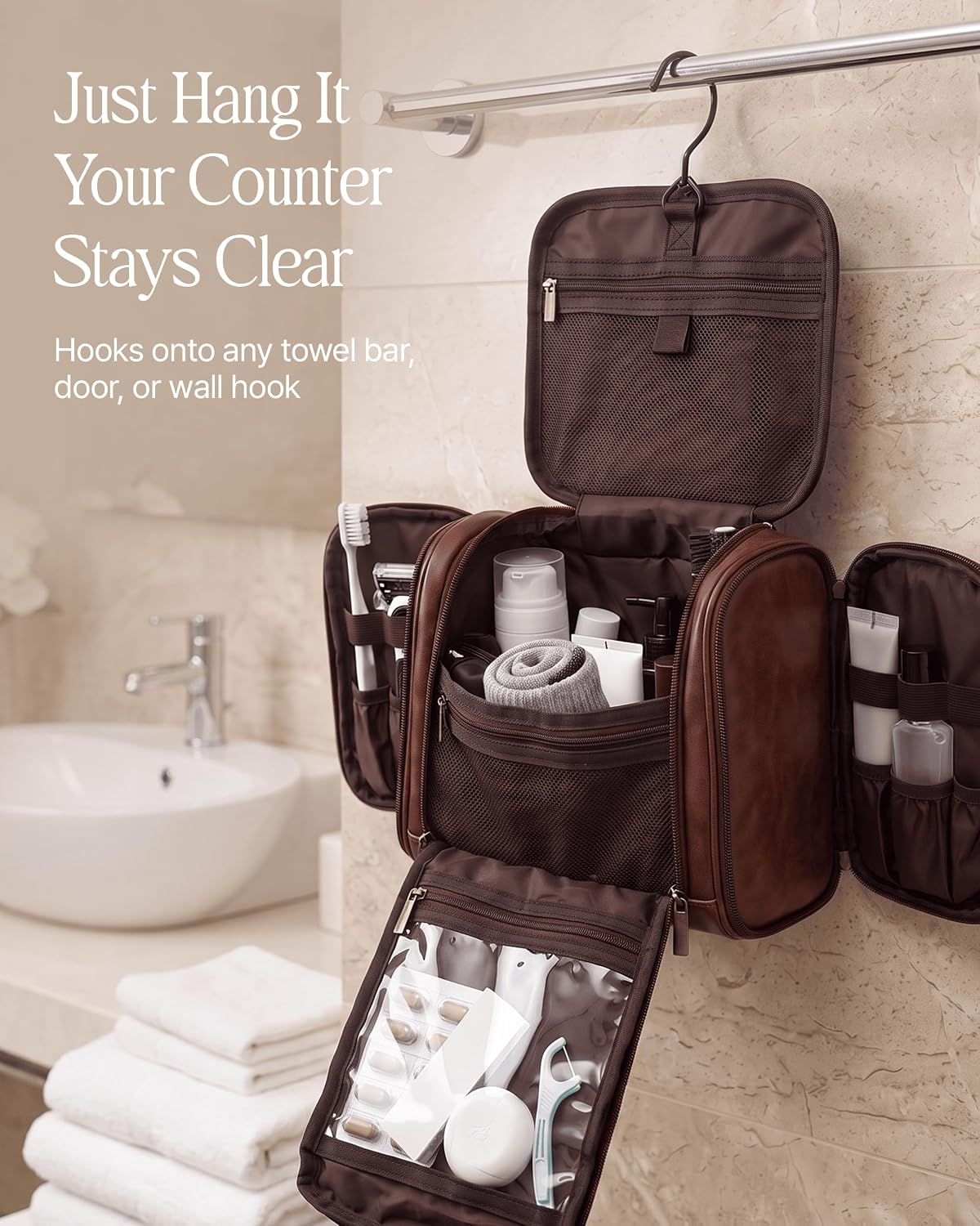 PageA Mens Toiletry Travel Bag, Compact Hanging Dopp Kit