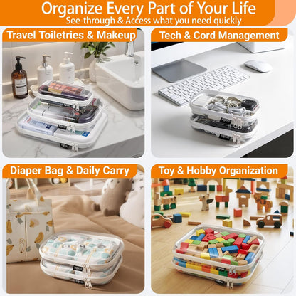 YQBRAO Clear Hard Shell Zipper Cases, Diaper Bag Organizer, 2L 2M 2S, White