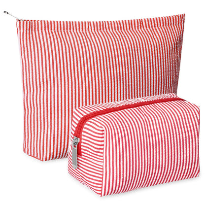 Huhumy 2 Pcs Makeup Bag Set for Women, Khaki, Thin Stripe