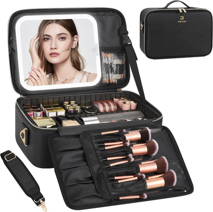 Chomeiu Makeup Bag with LED Mirror, Travel Cosmetic Bag with Shoulder Strap
