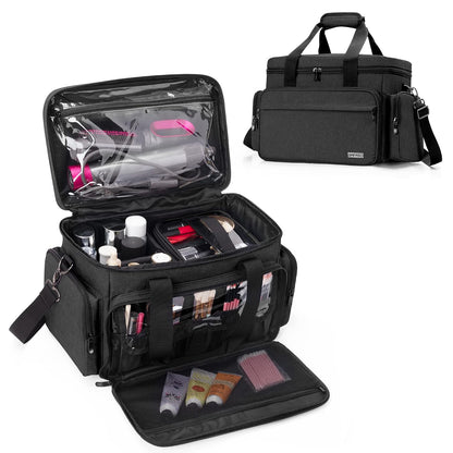 BAFASO Makeup Bag with 2 Removable Pouches and Detachable Dividers, Black