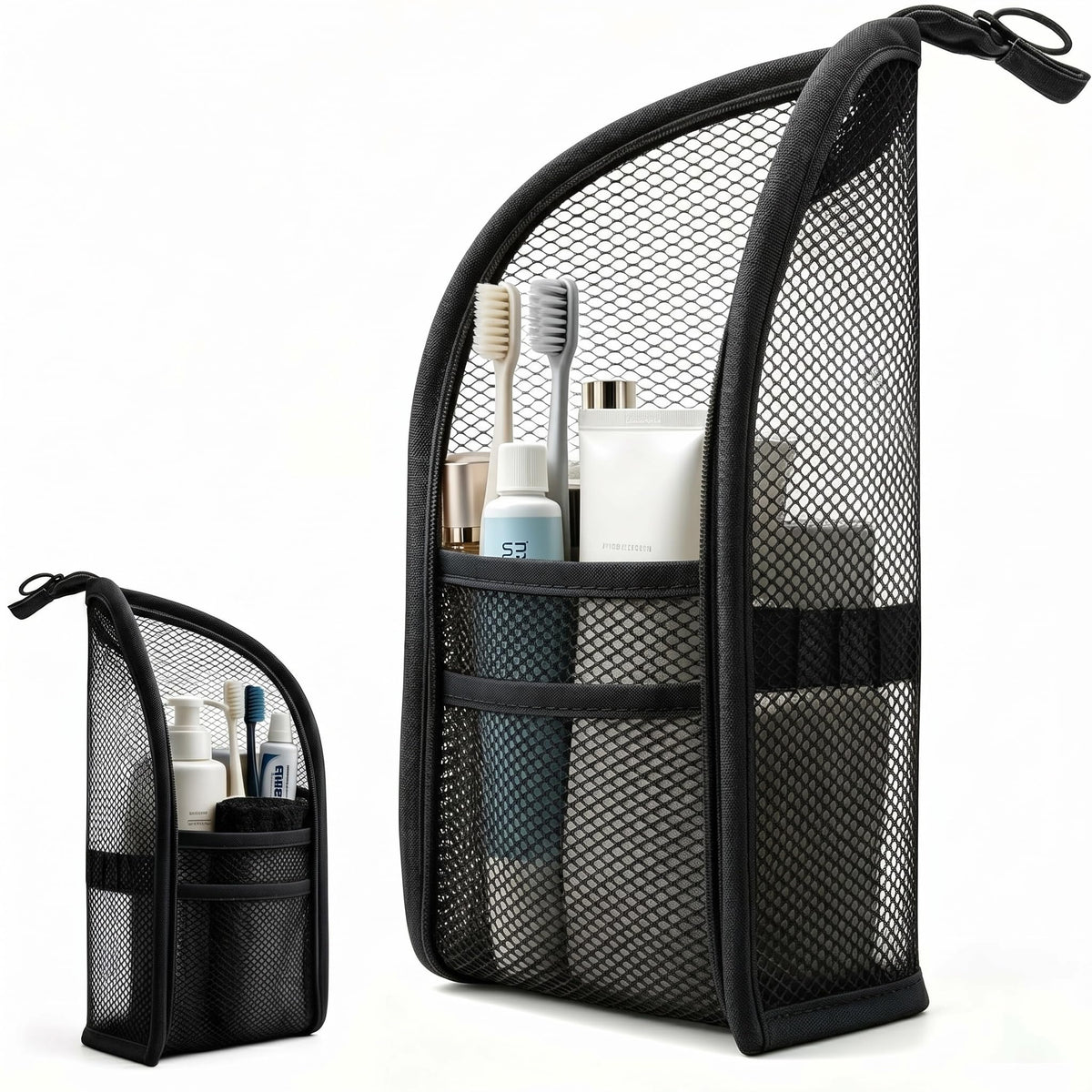 Standing Toiletry Bag,Portable Foldable Hanging Travel Organizer with Zipper and Loop,Mesh Large Capacity Cosmetic Waterproof Bag for Bathroom,Suitcase Packing,Toiletries,Makeup,Skincare (2PC,White)