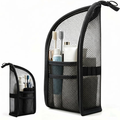 Standing Toiletry Bag,Portable Foldable Hanging Travel Organizer with Zipper and Loop,Mesh Large Capacity Cosmetic Waterproof Bag for Bathroom,Suitcase Packing,Toiletries,Makeup,Skincare (2PC,White)