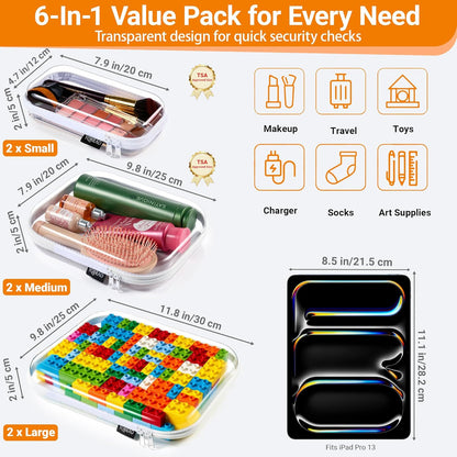 YQBRAO Clear Hard Shell Zipper Cases, Diaper Bag Organizer, 2L 2M 2S, White