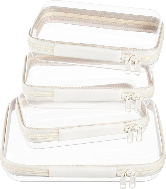 4 pcs Clear Zipper Pouches,Hard Shell Zipper Case, Toiletry Bag for Travel