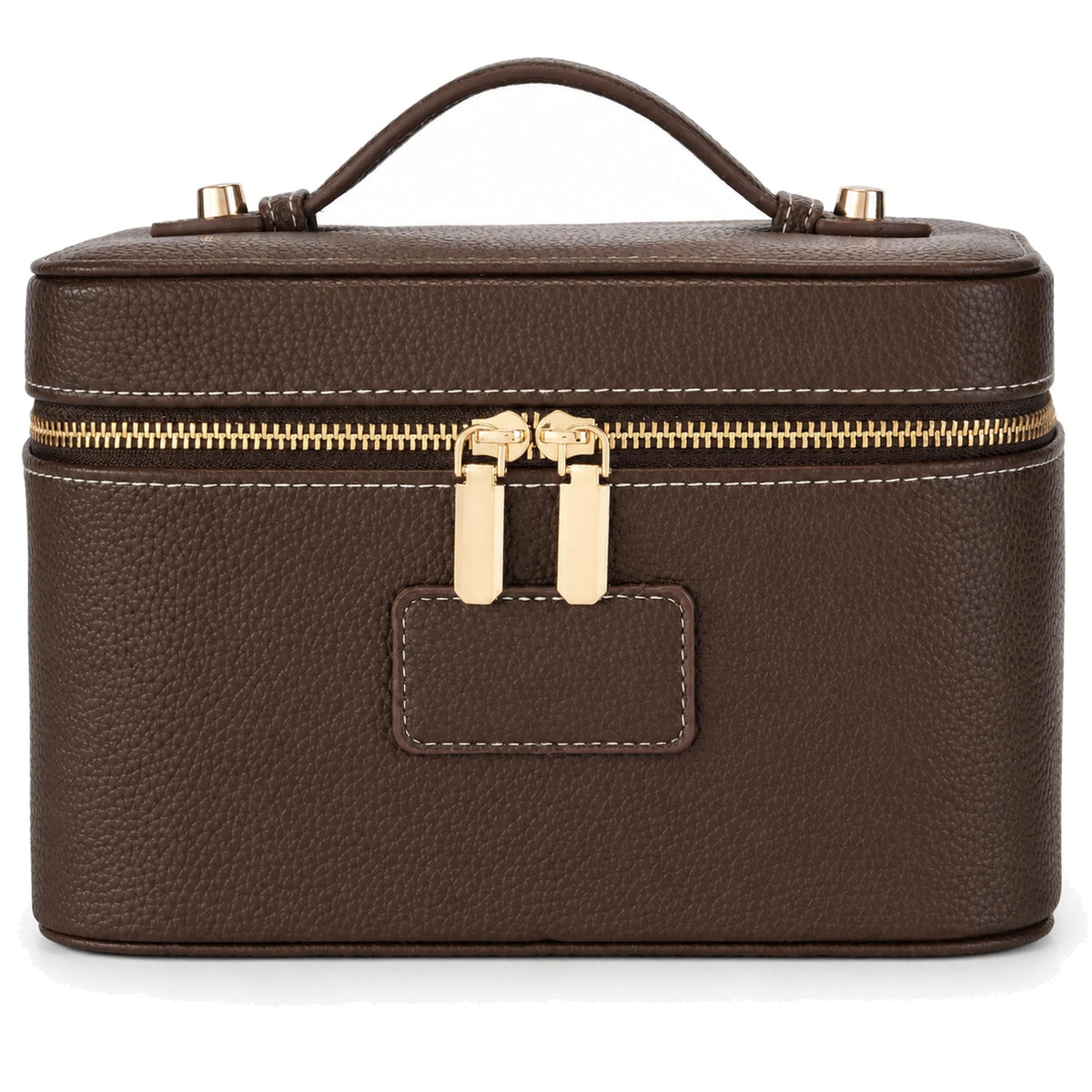 Makeup Bag Travel Toiletry Leather Cosmetic Case, Waterproof Makeup Organizer with Brush Holder, Wipe Clean Removable Divider Vanity Train Bag for Women, Brown Coffe