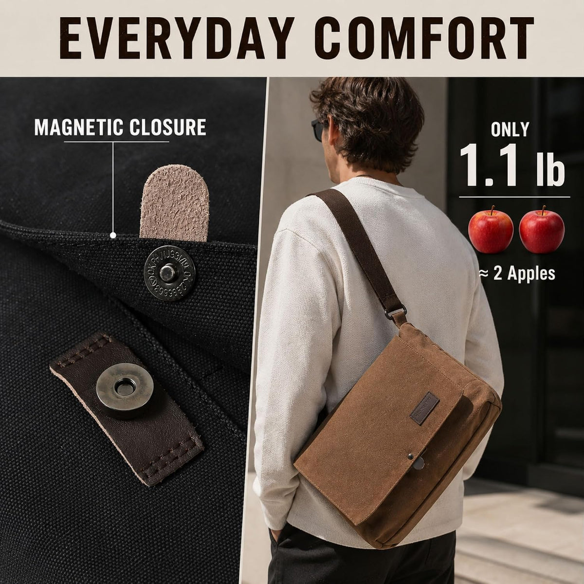 Men's Canvas Messenger Bag, Compact Satchel for Work