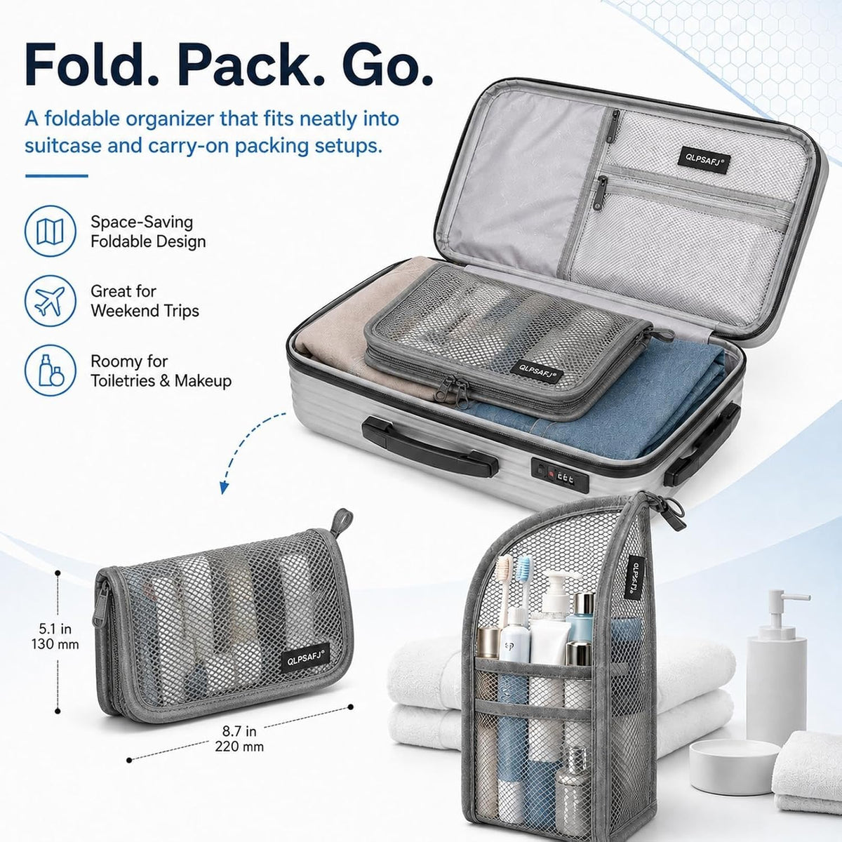 Mesh Zipper Toiletry Bag for Travel Storage Pouch Multi-pocket Travel Cosmetic Bathroom Count Hanging Organizer Portable Standing Makeup Foldable Clear Waterproof EVA Large Capacity(2pc-c)