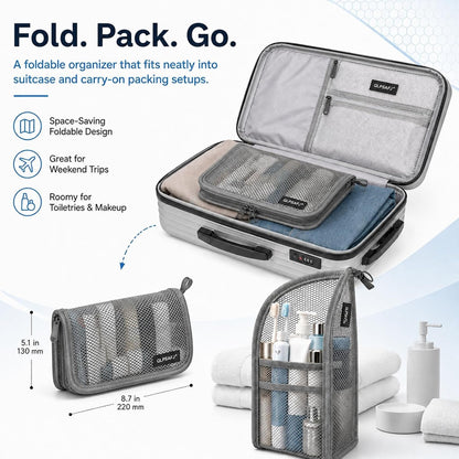 Mesh Zipper Toiletry Bag for Travel Storage Pouch Multi-pocket Travel Cosmetic Bathroom Count Hanging Organizer Portable Standing Makeup Foldable Clear Waterproof EVA Large Capacity(2pc-c)