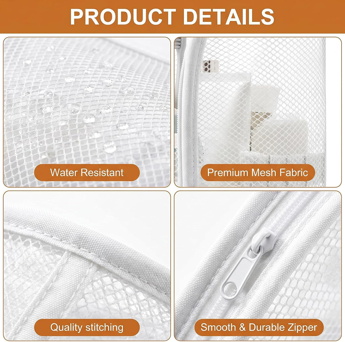 Standing Toiletry Bag,Portable Foldable Hanging Travel Organizer with Zipper and Loop,Mesh Large Capacity Cosmetic Waterproof Bag for Bathroom,Suitcase Packing,Toiletries,Makeup,Skincare (2PC,White)