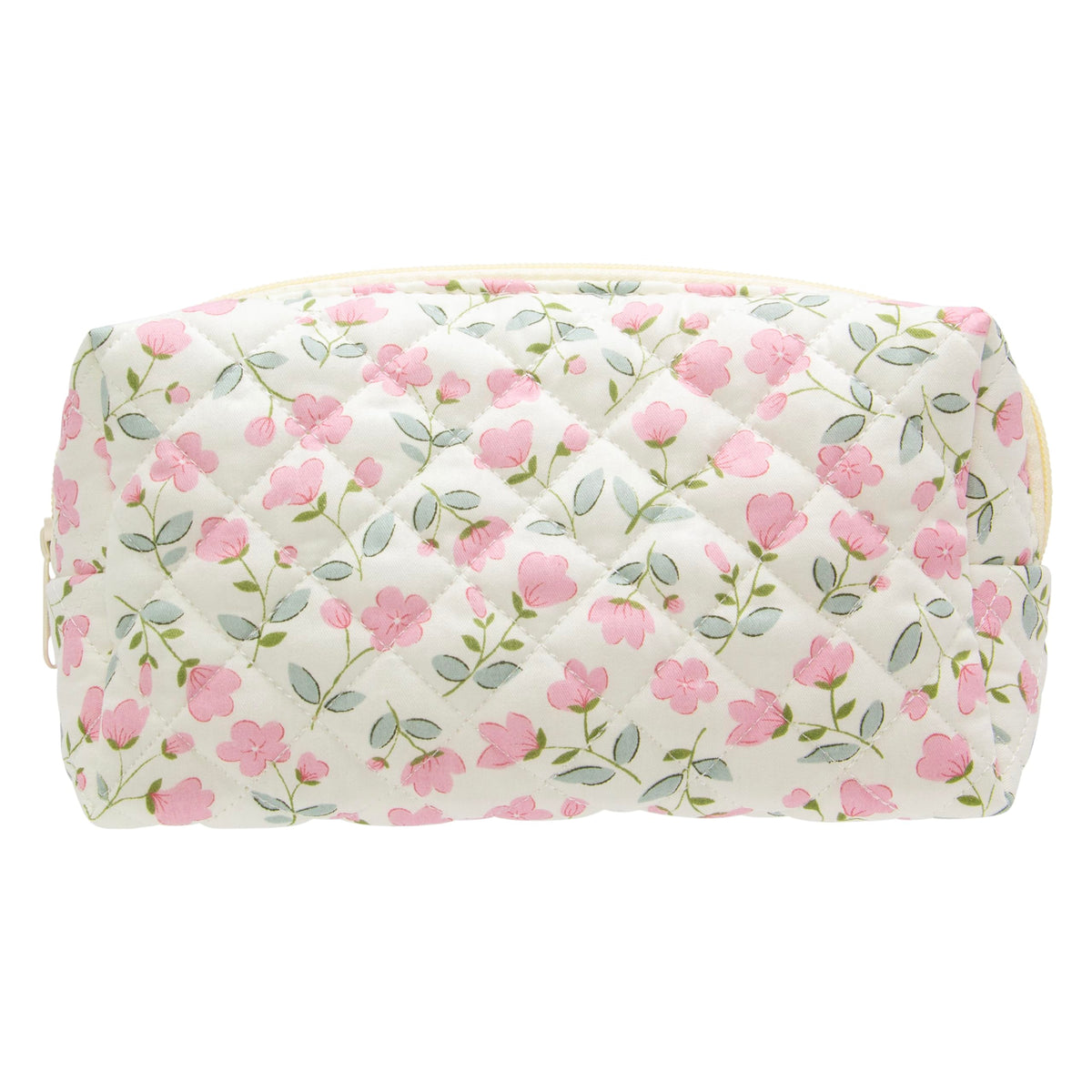 PAZIMIIK Small Quilted Makeup Bag,Zipper Cosmetic Pouch,Grey Floral