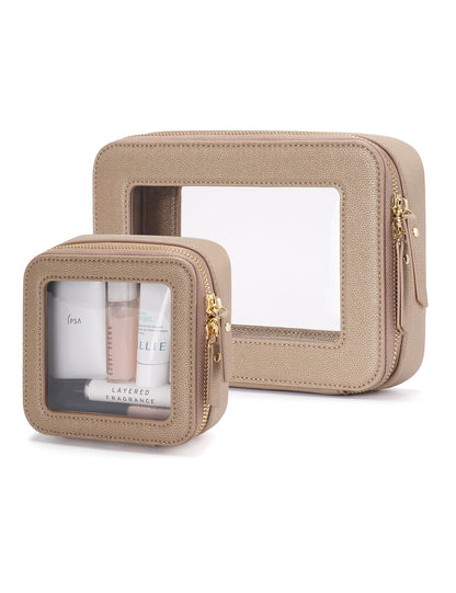 Popvibe Clear Makeup Case White Toiletry Bag Travel Large Clear Cosmetic Bag with Zipper, Big Make Up Bag Organizer Women Traveling TSA Approved Transparent Bag Car for Essentials