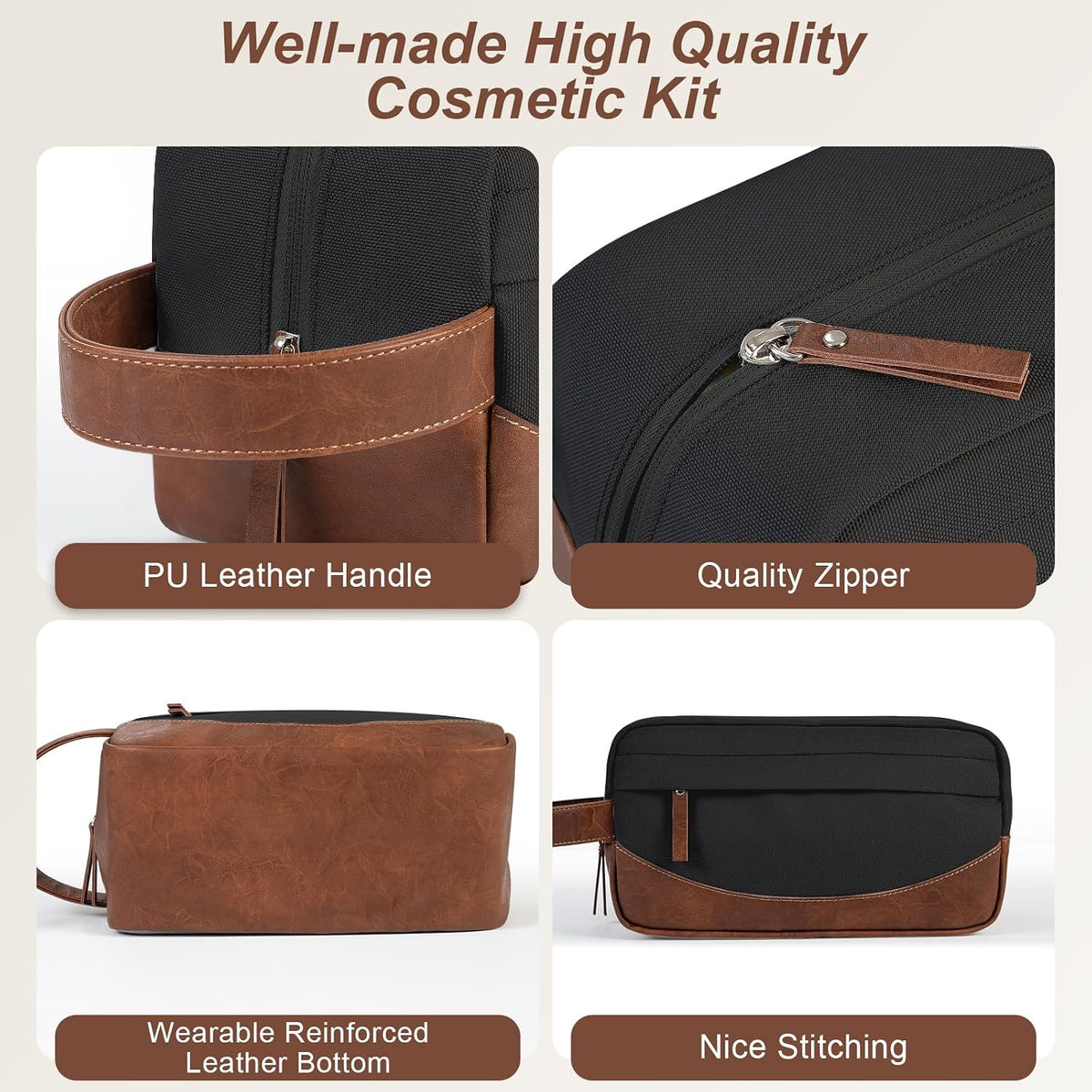 Travel Toiletry Bag for Men, Black, Medium
