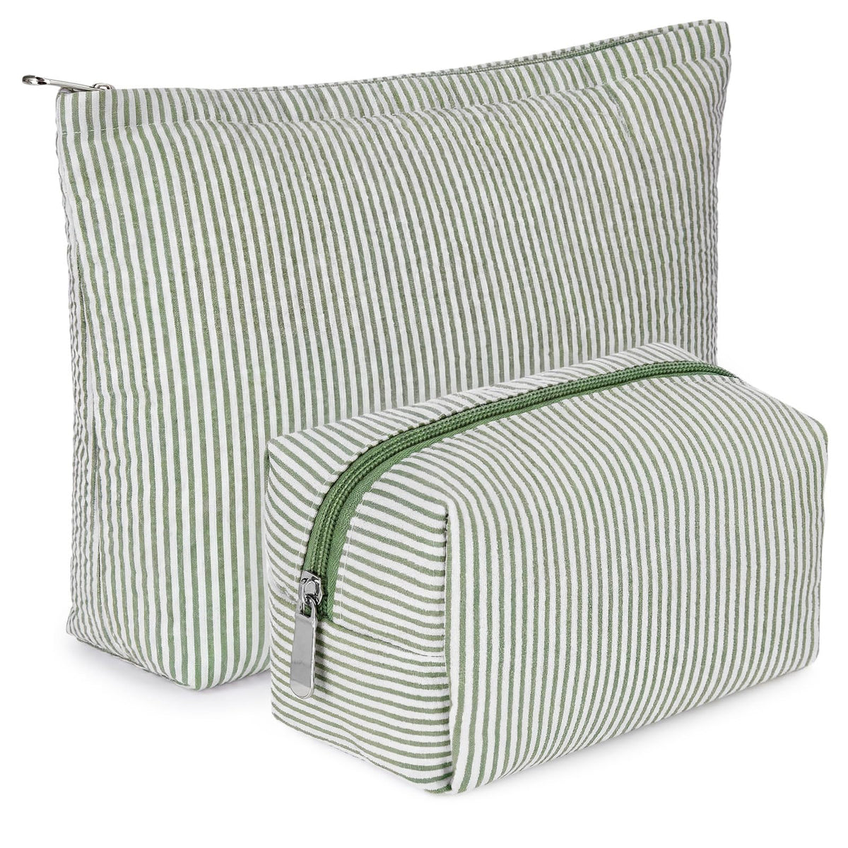 Huhumy 2 Pcs Makeup Bag Set for Women, Khaki, Thin Stripe