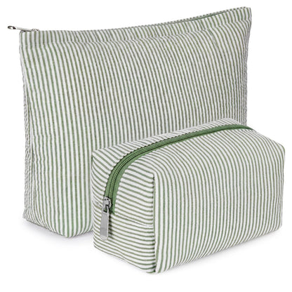 Huhumy 2 Pcs Makeup Bag Set for Women, Khaki, Thin Stripe