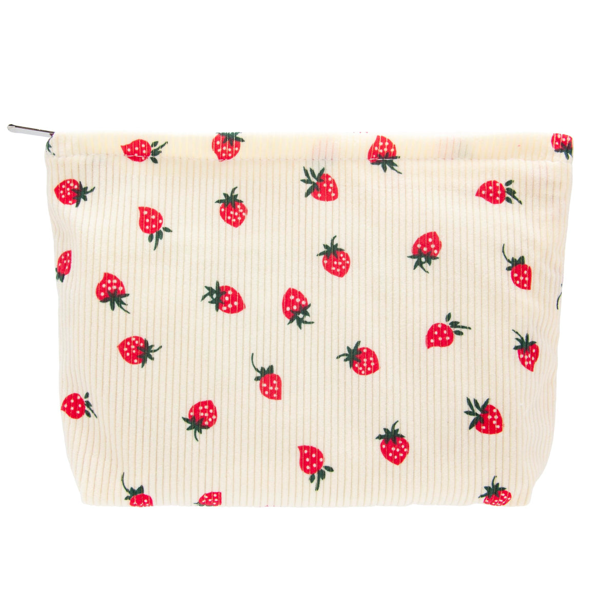 Flat Makeup Bag for Women,Zipper Cosmetic Pouch for Purse,Strawberry Beige