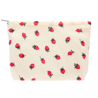 Flat Makeup Bag for Women,Zipper Cosmetic Pouch for Purse,Strawberry Beige