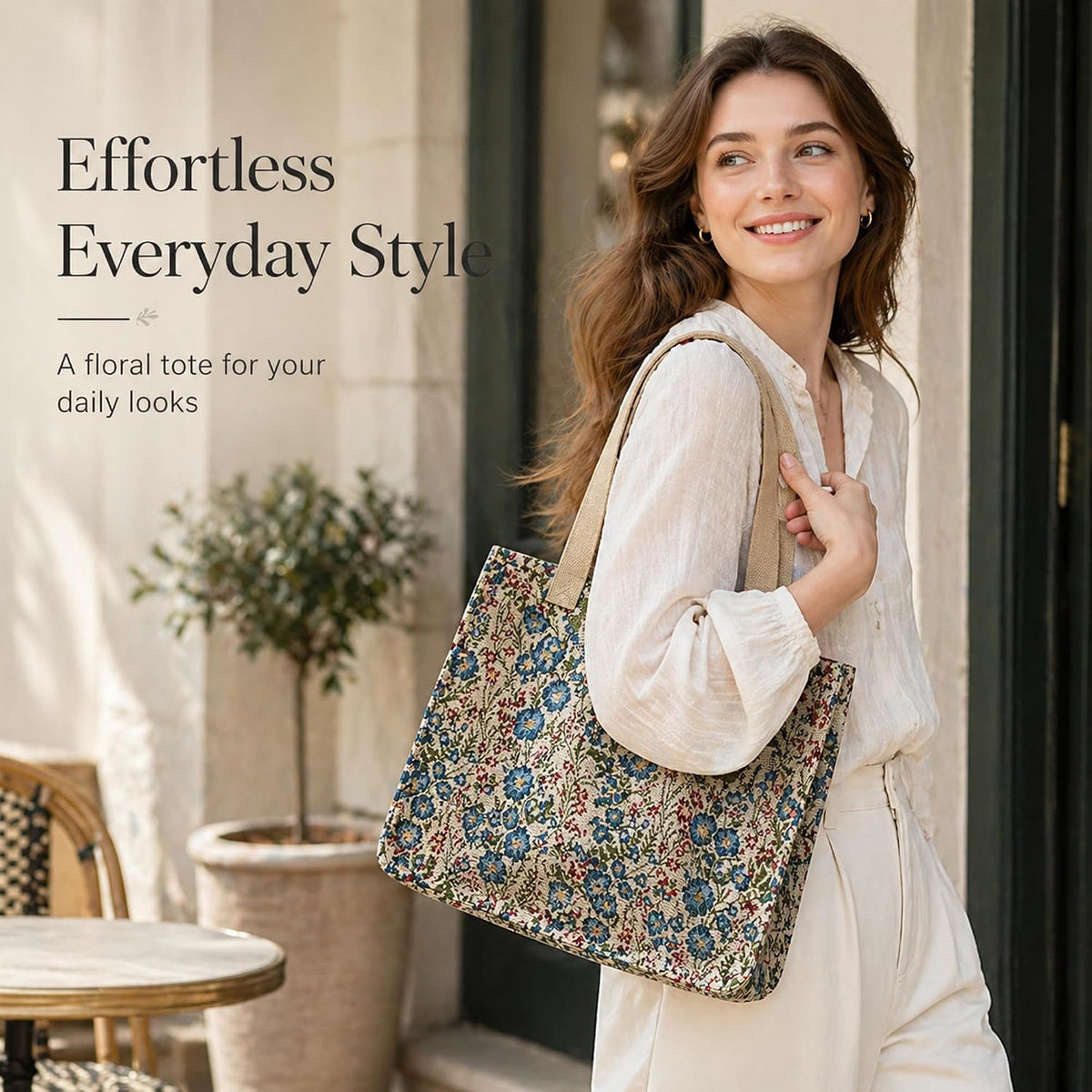 Canvas Tote Bag for Women, Floral Reusable Shoulder Bag Ladies Cute Cloths Handbags for Work Travel