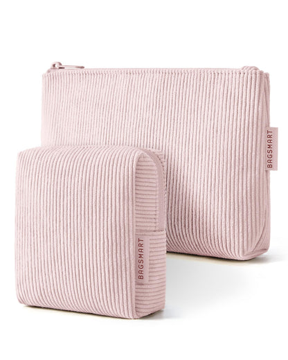 BAGSMART Corduroy Makeup Bag Set, Large & Small Cosmetic Pouch